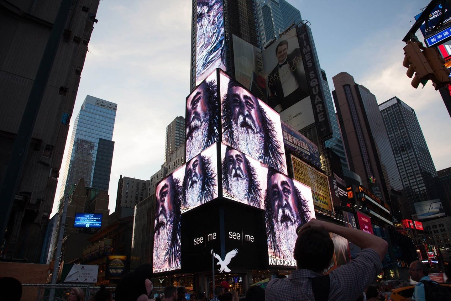 "I AM" Painting of Tjilpi (Uncle) Bob Randall by Eleni...NYC  Times square 2014  photographed by "See Me"